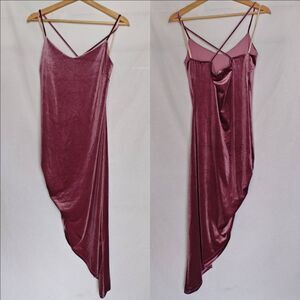 Miley +‎ Molly Dress Crushed Velvet Asymmetrical Bodycon Mauve Pink Purple L